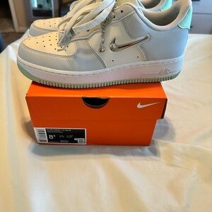 Nike White and Silver Air Force 1 Sneakers